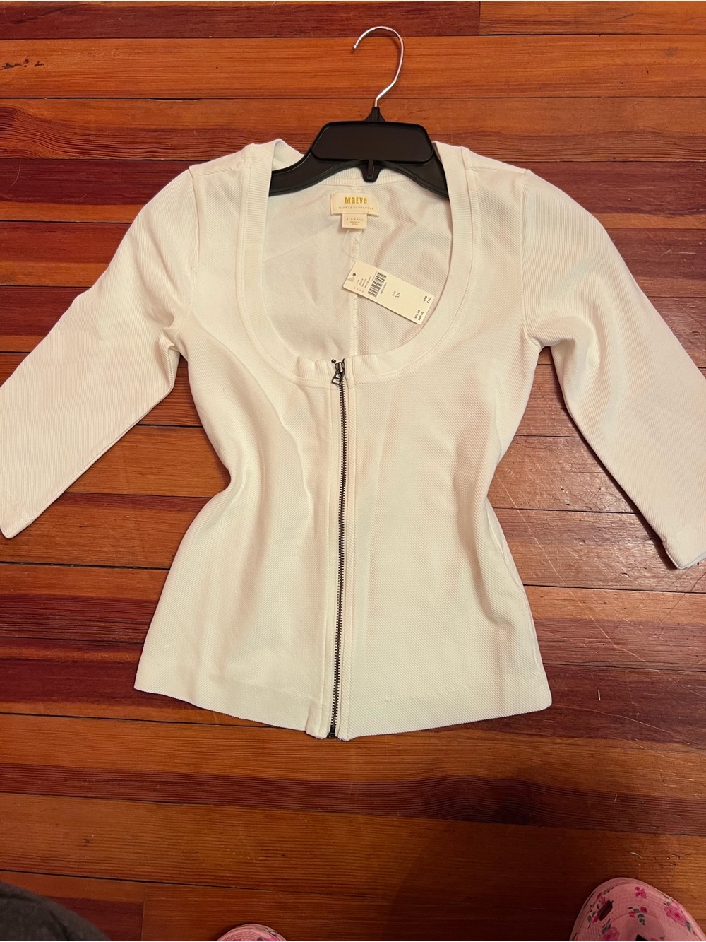 Anthropologie White Zip-Front Scoop Neck Short-Sleeve Top